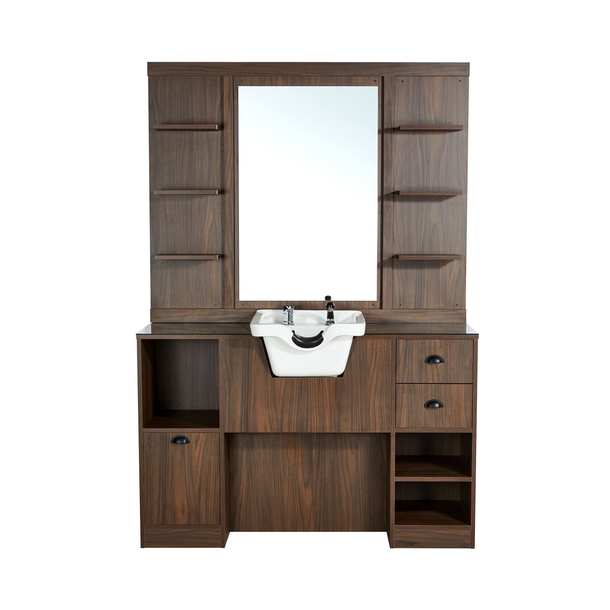 Meuble Barber Station OKE 2 avec Cuvette et Miroir avec Etagères