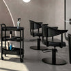 Fauteuil de Coiffure LYRA Noir Base Ronde Noire