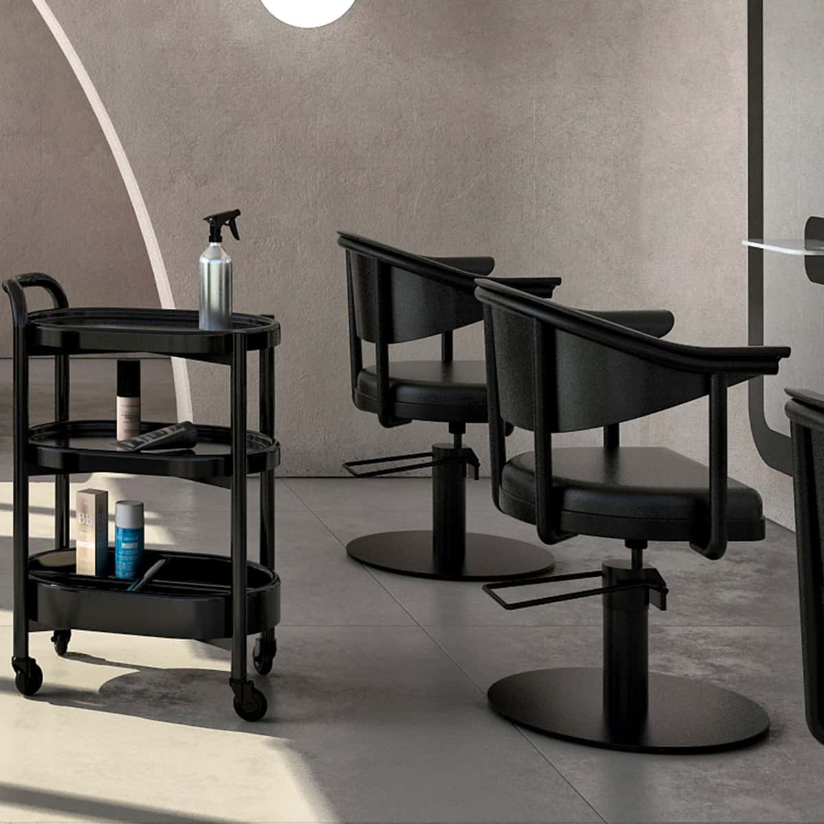 Fauteuil de Coiffure LYRA Noir Base Ronde Noire