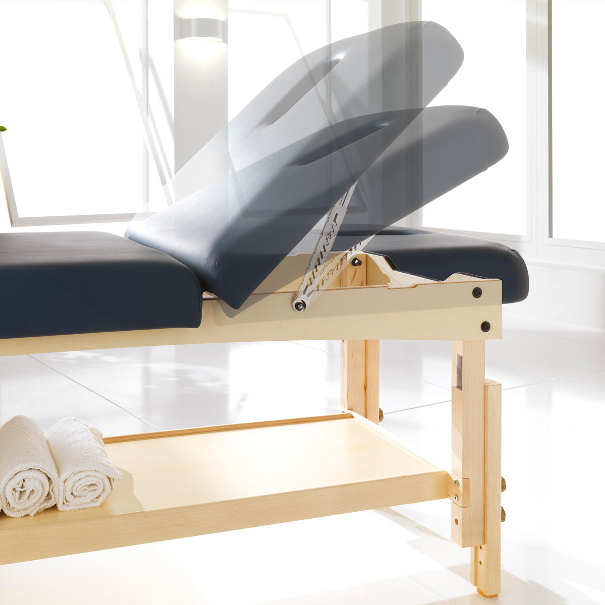 Blue ORIENT WOOD BED Massage Table