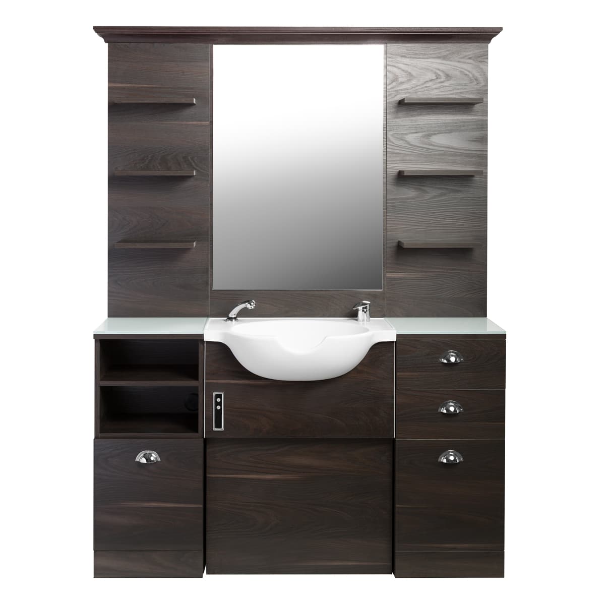 White 40cm protective glass for barber cabinet