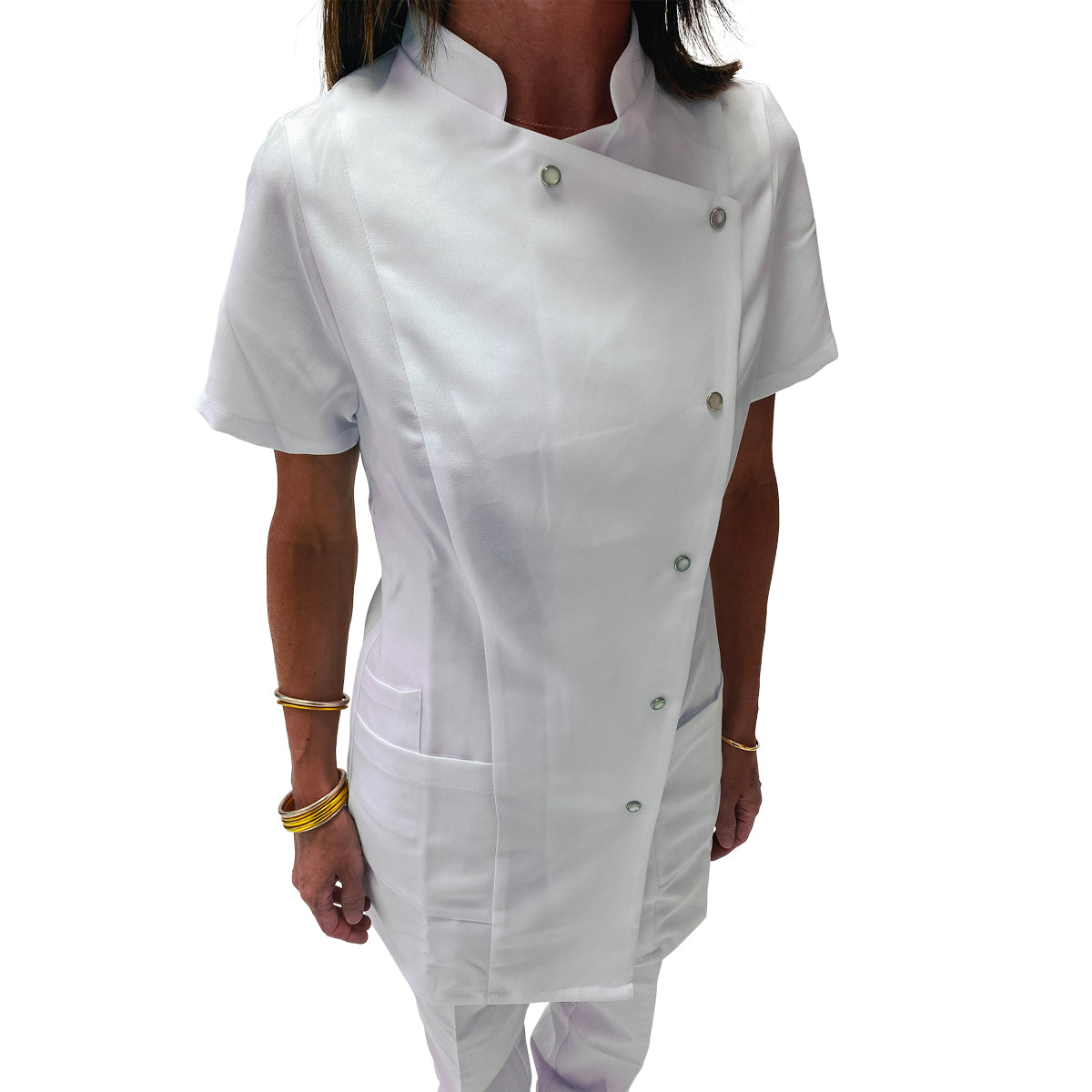 Mao Collar White Blouse 3 Pockets