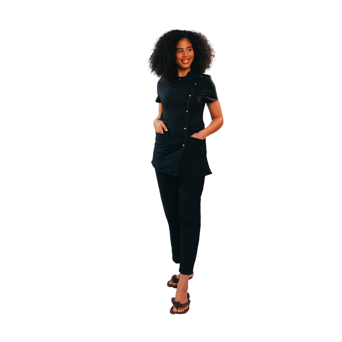 Blouse Noire Col Mao 3 Poches