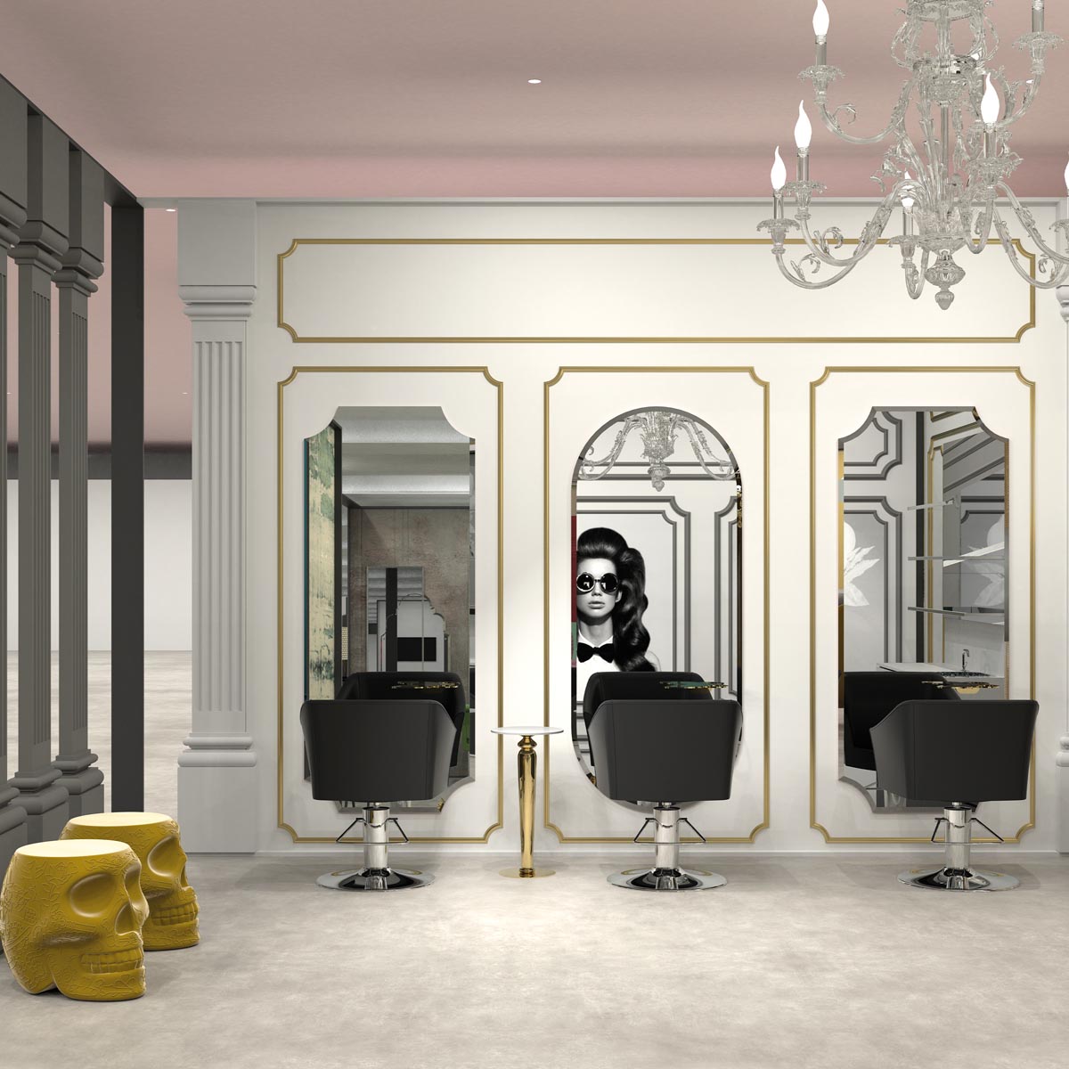 Butterfly Hairdressing Station with White or Gold Shelf