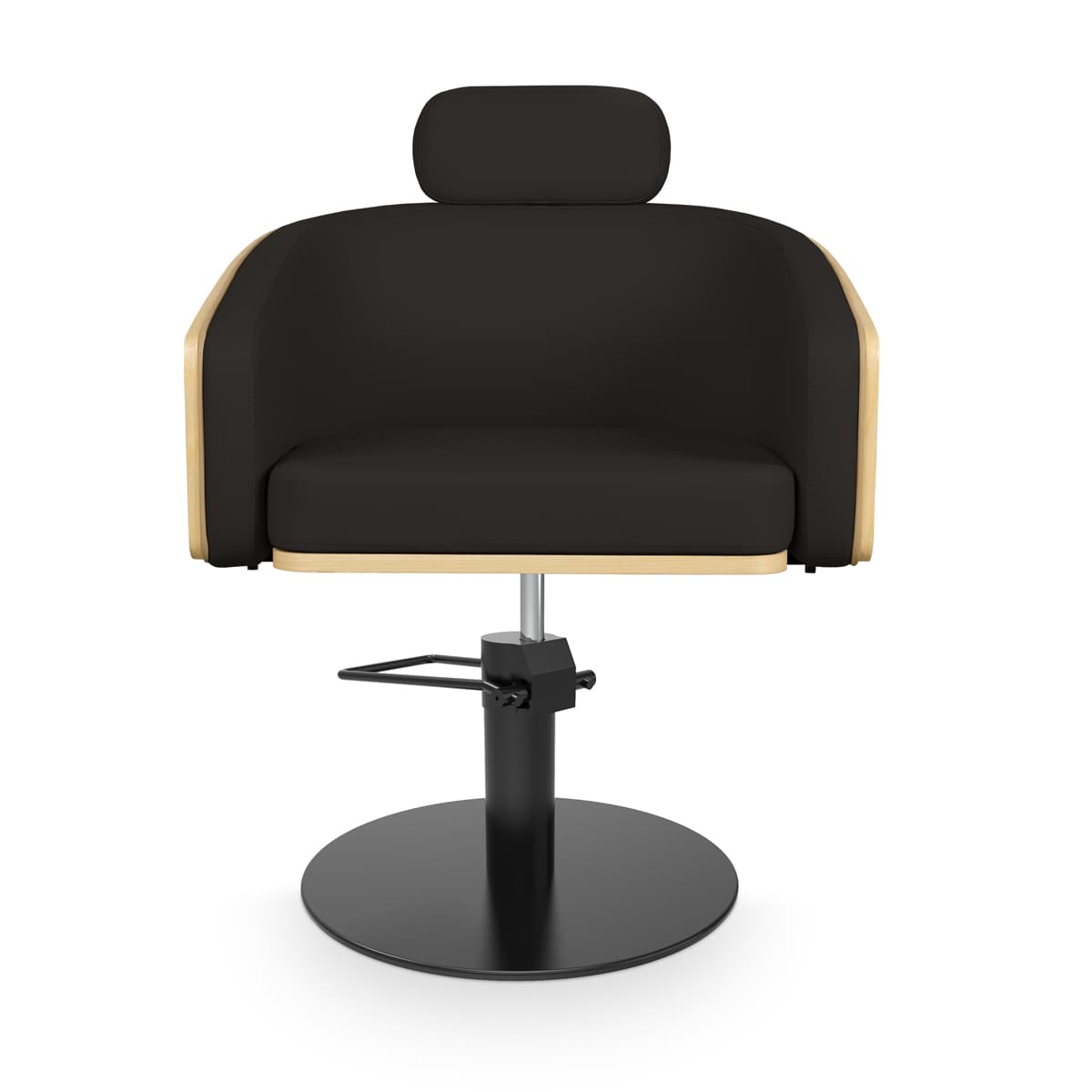 Fauteuil de coiffure ALYA Noir Dossier Bois Base Ronde Noire