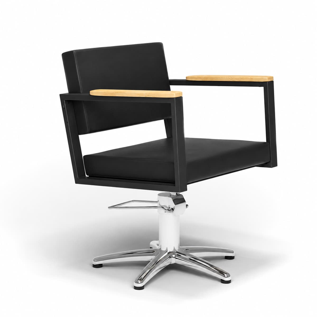 Fauteuil de Coiffure OCEAN Noir Accoudoirs Bois Base Etoile Argent