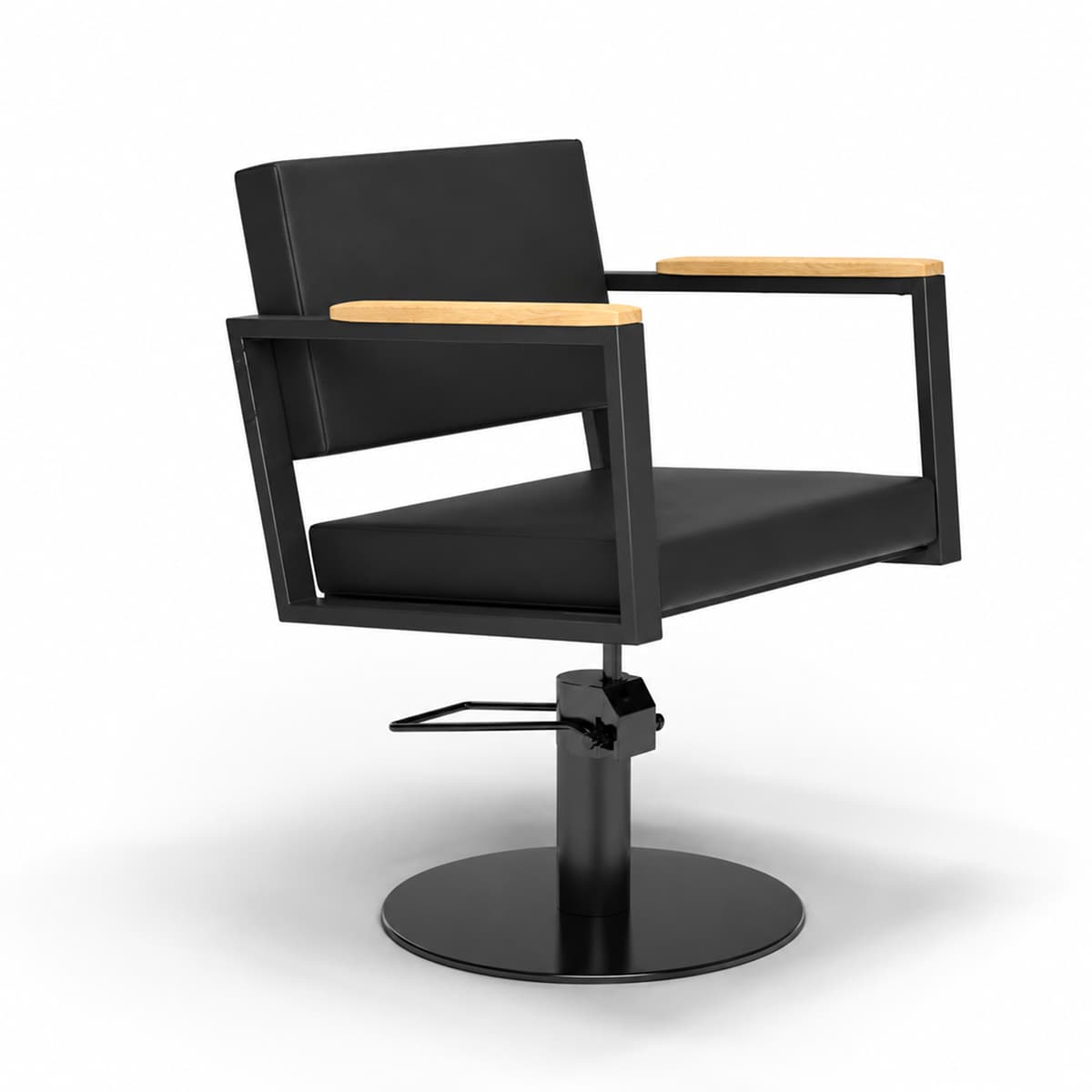 Fauteuil de Coiffure OCEAN Accoudoirs Bois Base Ronde Noire