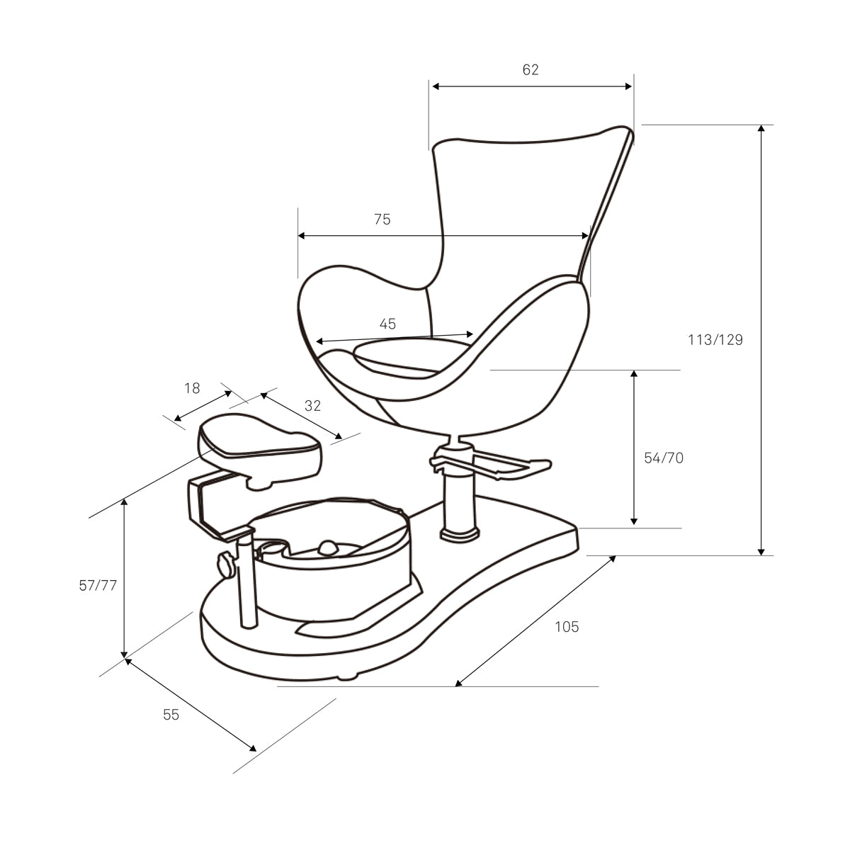 Fauteuil Pédicure CREM avec Bain de Pieds et Repose-Pieds