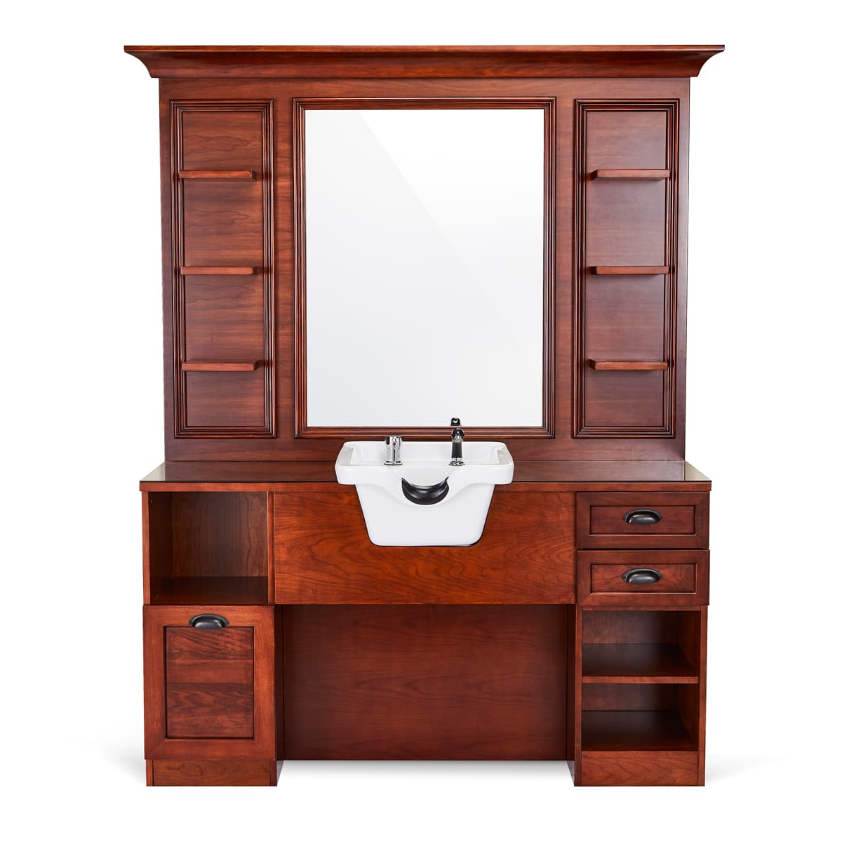 Meuble Barber Station JULES Bois avec Cuvette et Miroir avec Etagères