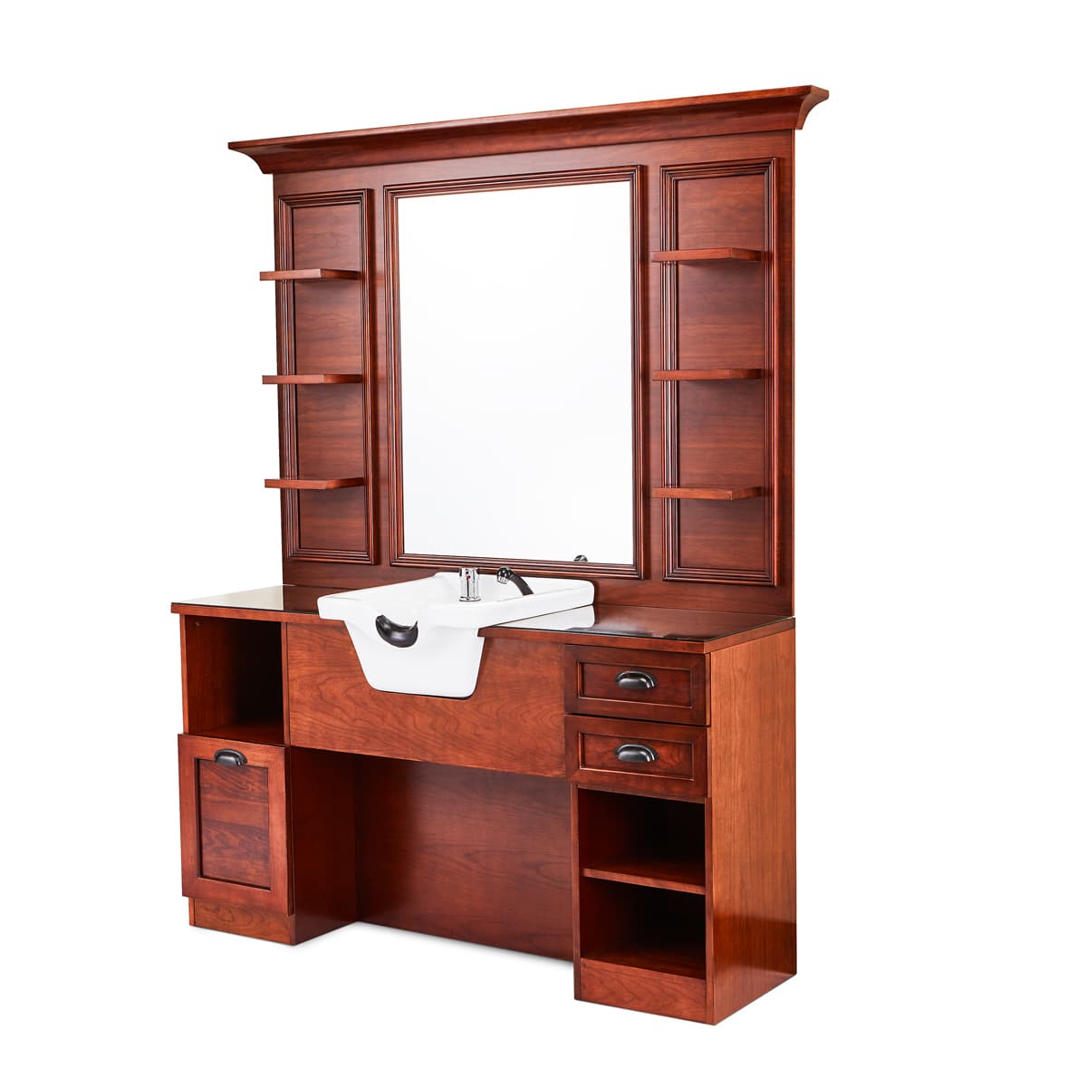 Meuble Barber Station JULES Bois avec Cuvette et Miroir avec Etagères