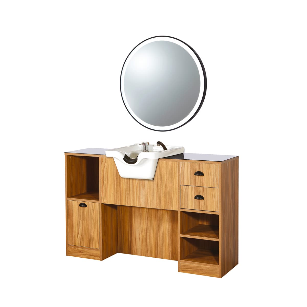 Meuble Barber Station OKE 7 Bois Clair avec Miroir et Cuvette