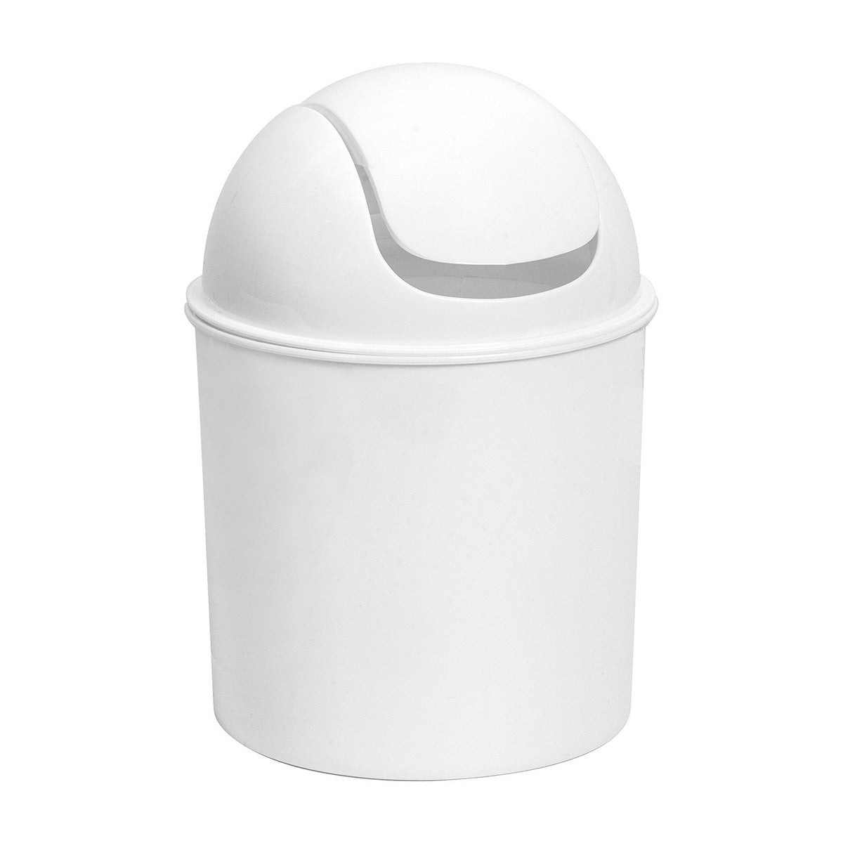 Small white plastic trash can